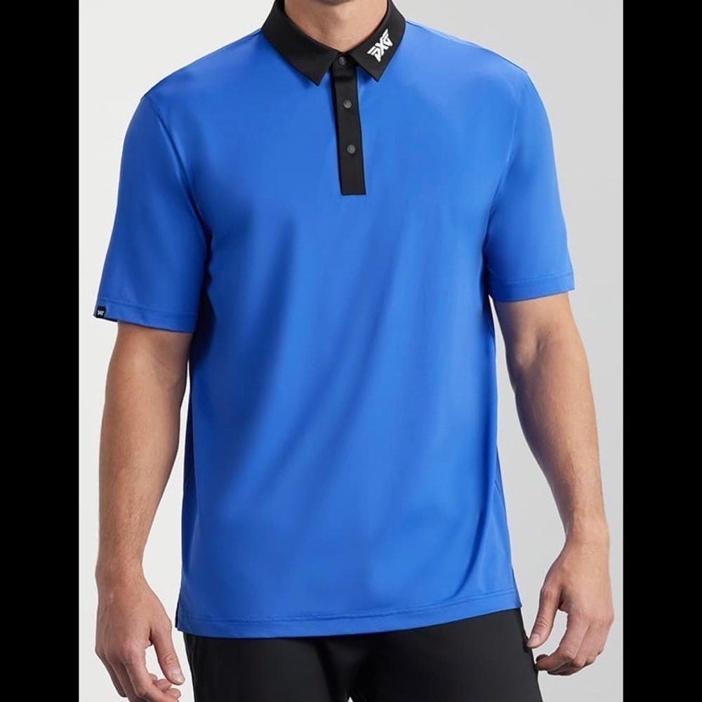 🔥 PXG Contrast Collar Polo Shirt Blue Black Small Relaxed Fit